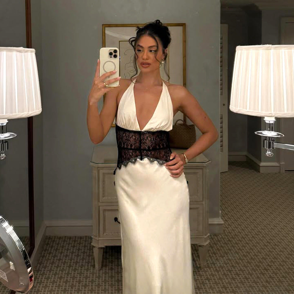 Women's Sexy Deep V Backless Lace Sheath Dress