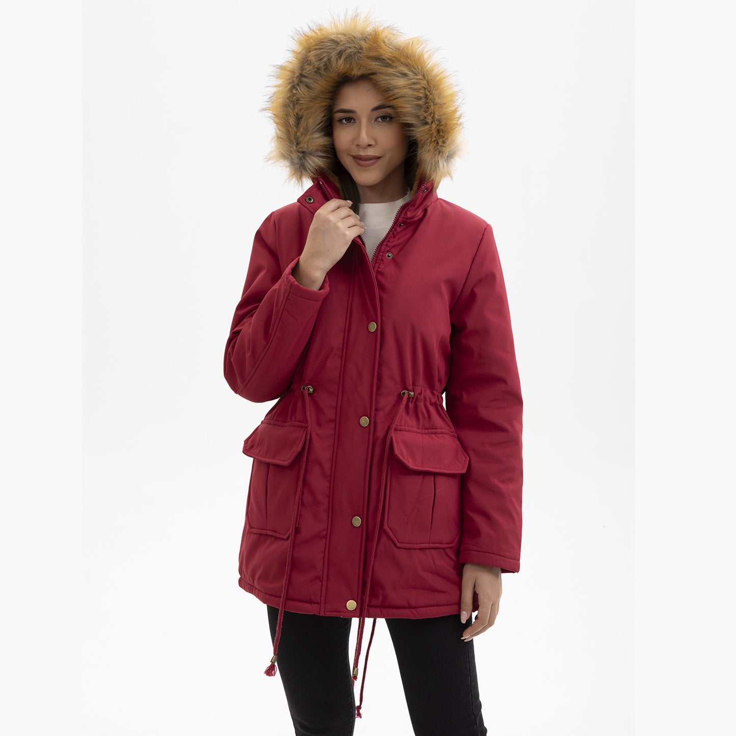 Women's Fleece-lined Parka Hooded With Fur Collar Mid-length Coats