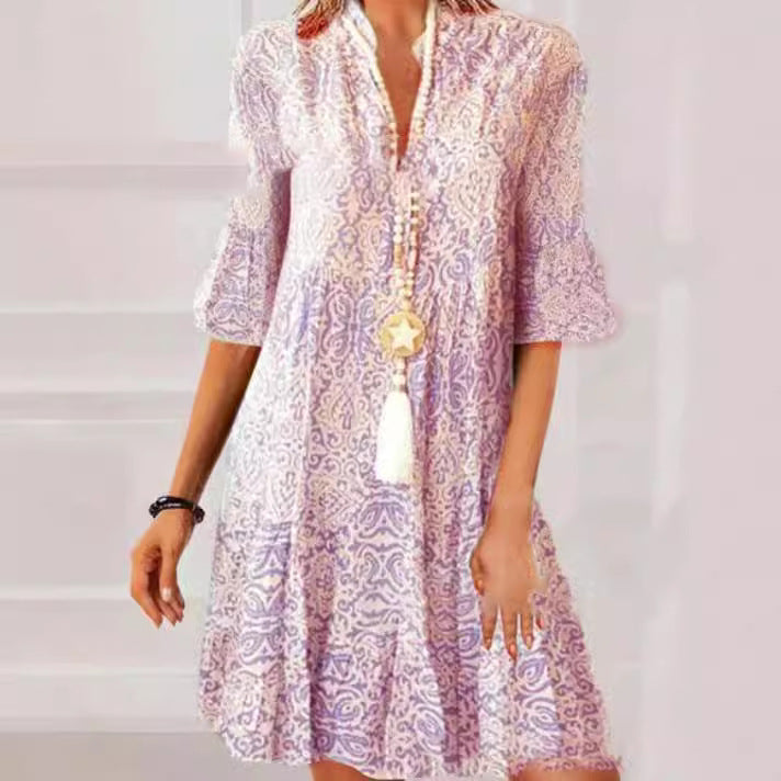 Women's Summer Loose Half Sleeve Printed Dress