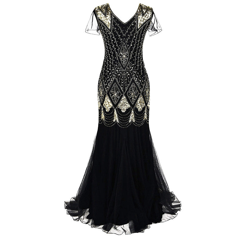 Women's Retro Sequined Dress Banquet Light Luxury Evening Dresses
