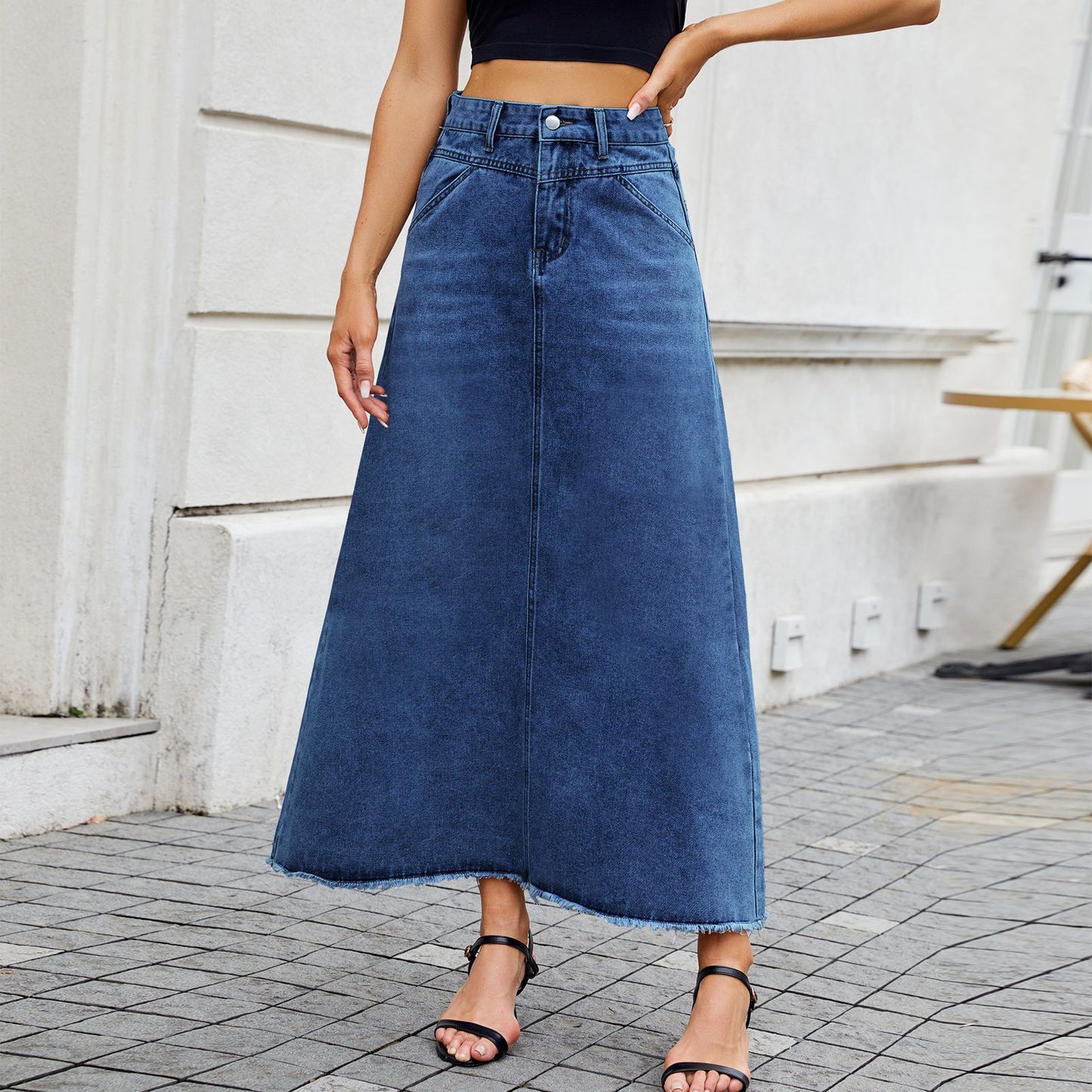 Women's High Waist Denim Fashion Loose Pockets Skirts