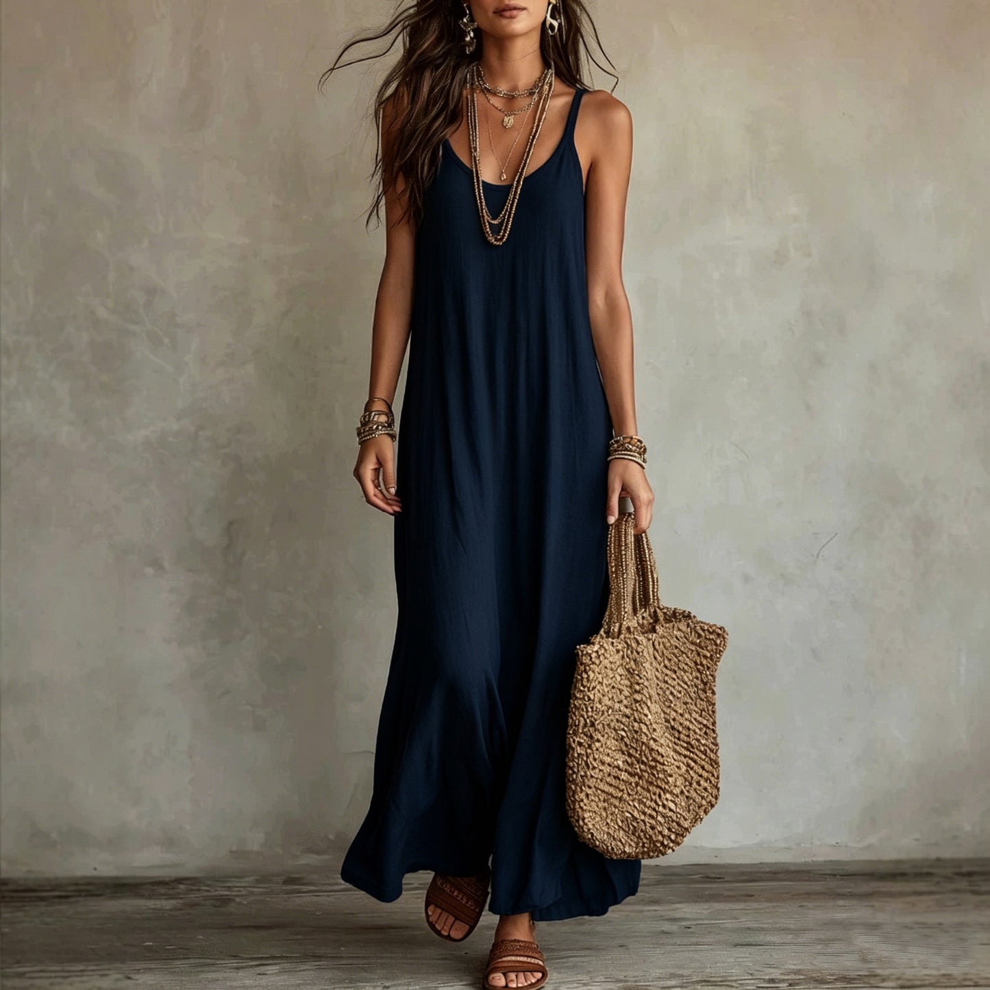 Relaxed Feeling Bohemian Seaside Vacation Travel Loose Thin Dress