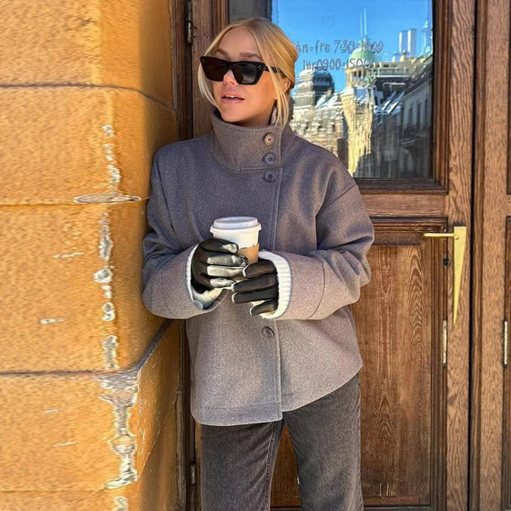 Women's High Quality Elegant Stand Collar Single Breasted Coats