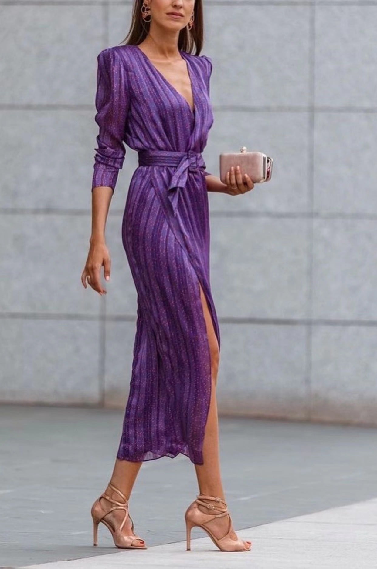 Graceful Beautiful Purple Striped Waist Dress Dresses