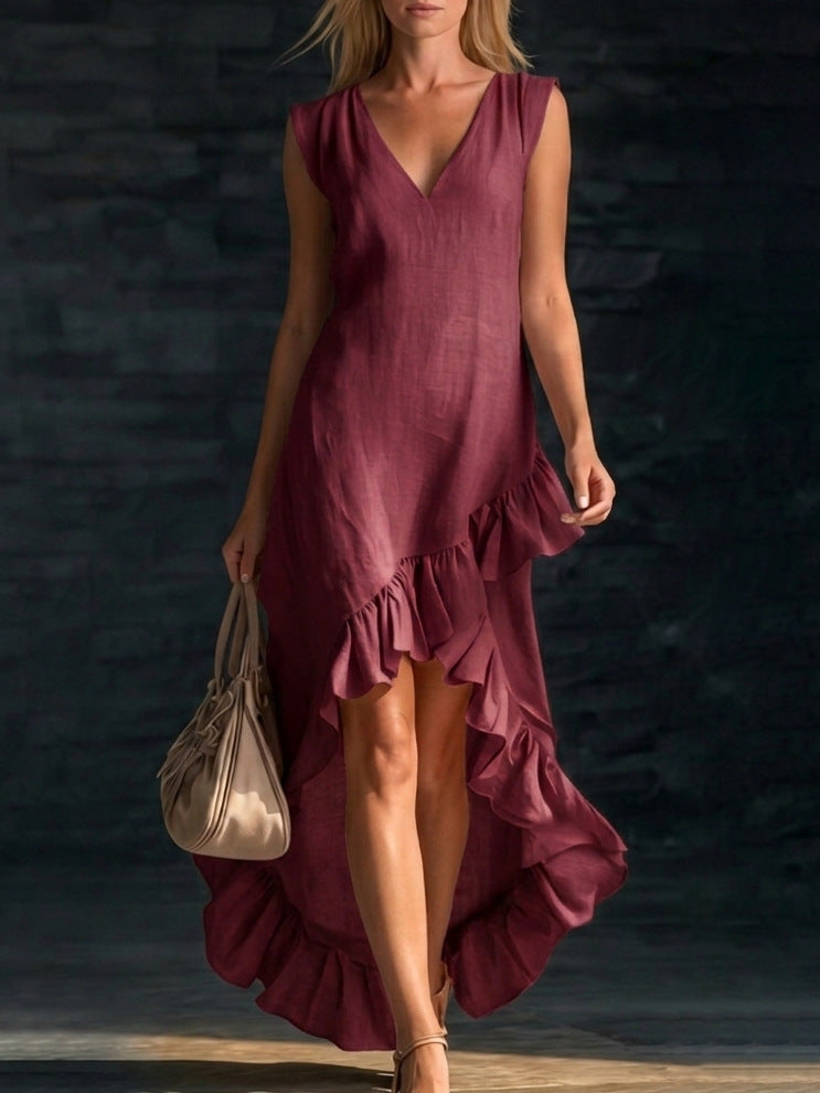 Women's Summer Sleeveless Flounce Vacation Style Slimming Dress