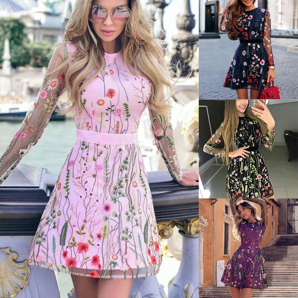 Women's Spring Embroidered Bohemian Flower A- Line Skirts