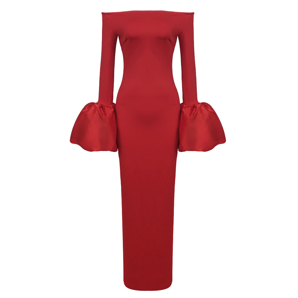 Dress Red Black Slim Fit Long Sleeve Dresses