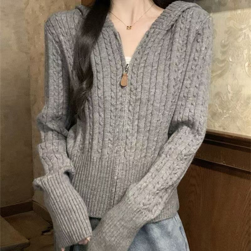 Women's Hooded Solid Color Slim Fit Soft Sweaters