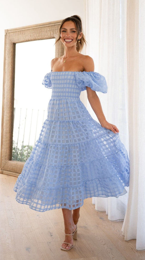 Attractive Beautiful Lantern Sleeve Stitching Dress Dresses