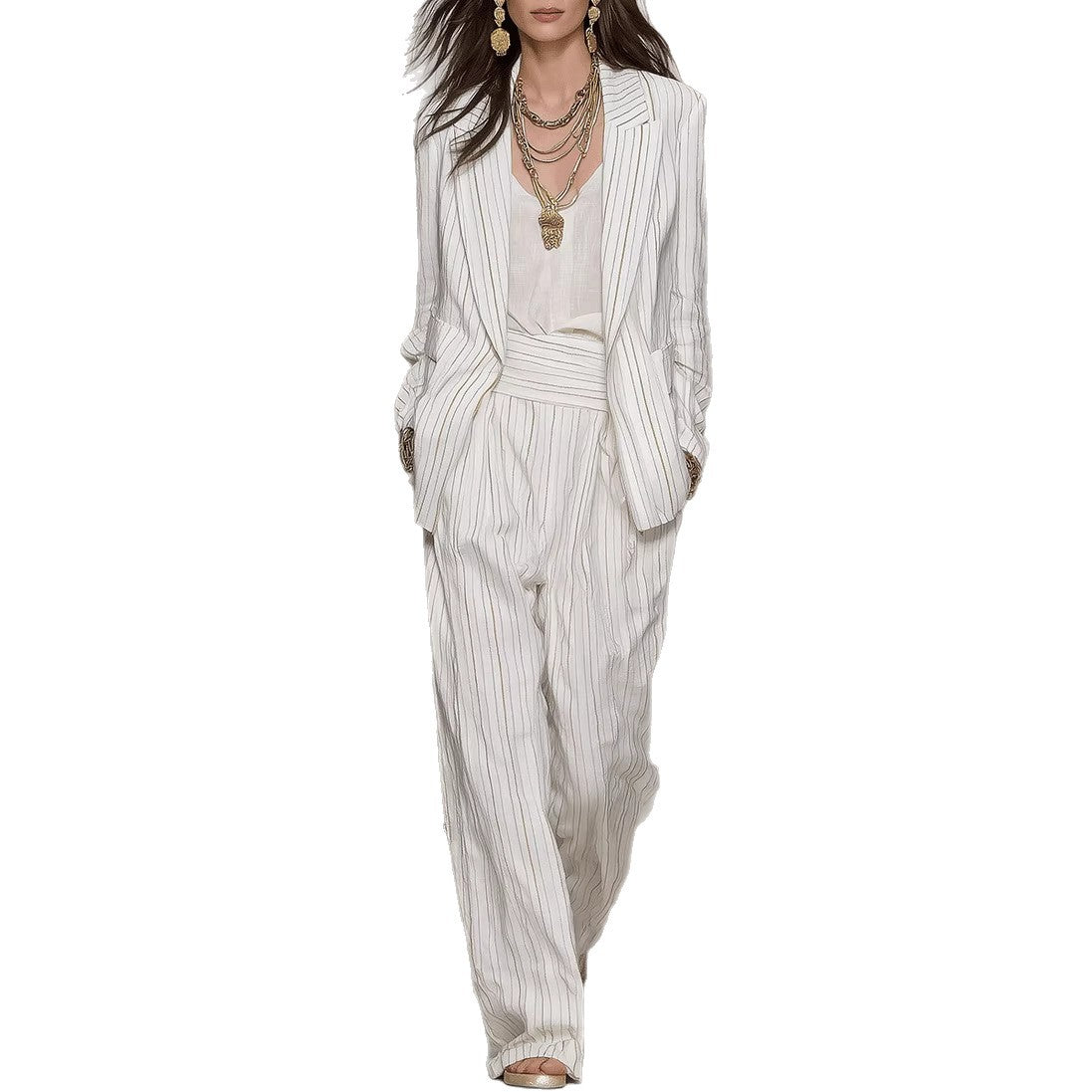 Women's Fashionable Striped Long Sleeve Trousers Two-piece Fashion Casual Suit