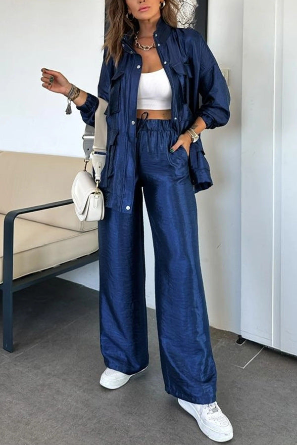 Women's Two-piece Set Solid Color Fashion Long-sleeved Suits