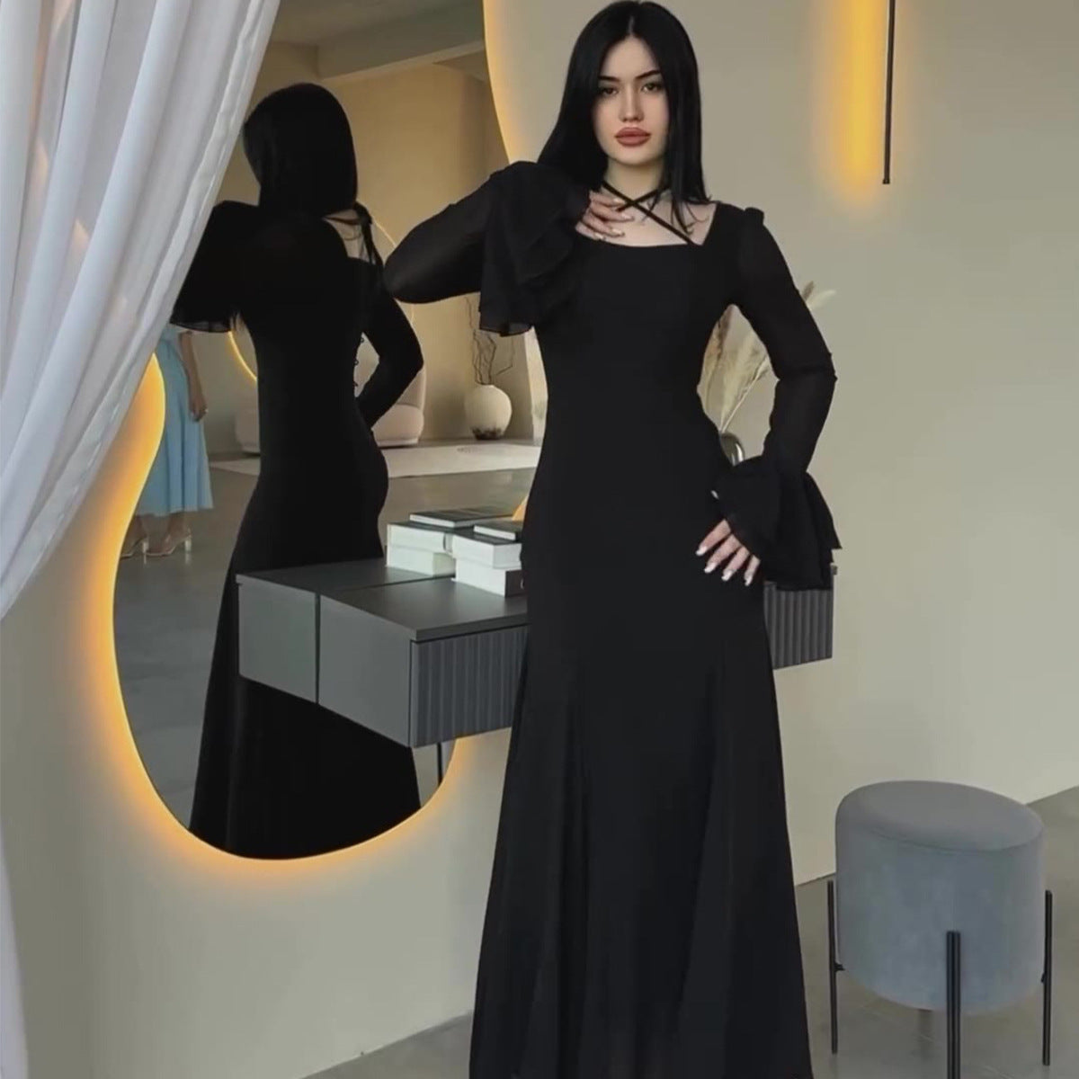 Gentle Chiffon Ruffled Elegant Tied Slim Dresses