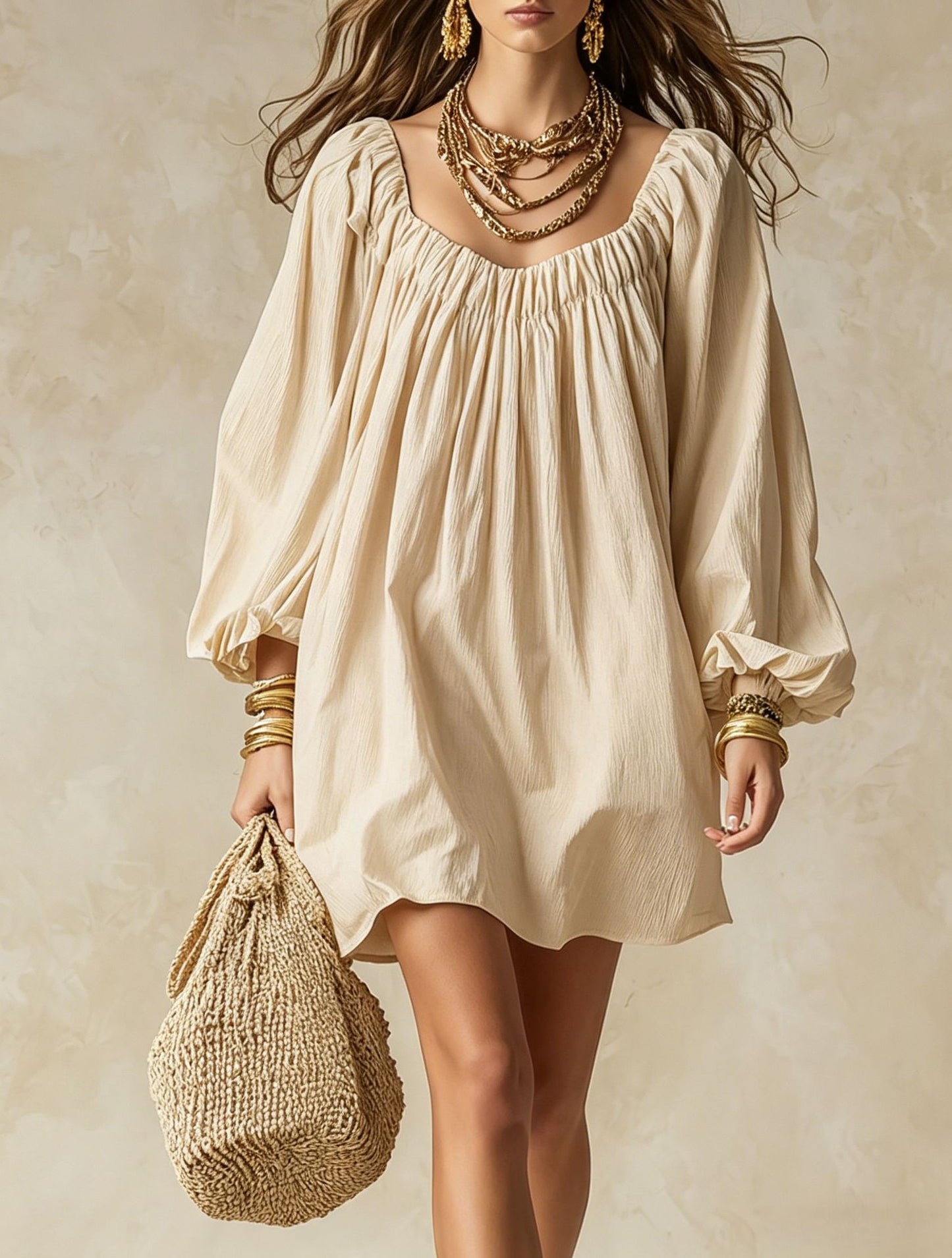 Summer Bohemian Loose Lantern Sleeve Vacation Style Dress