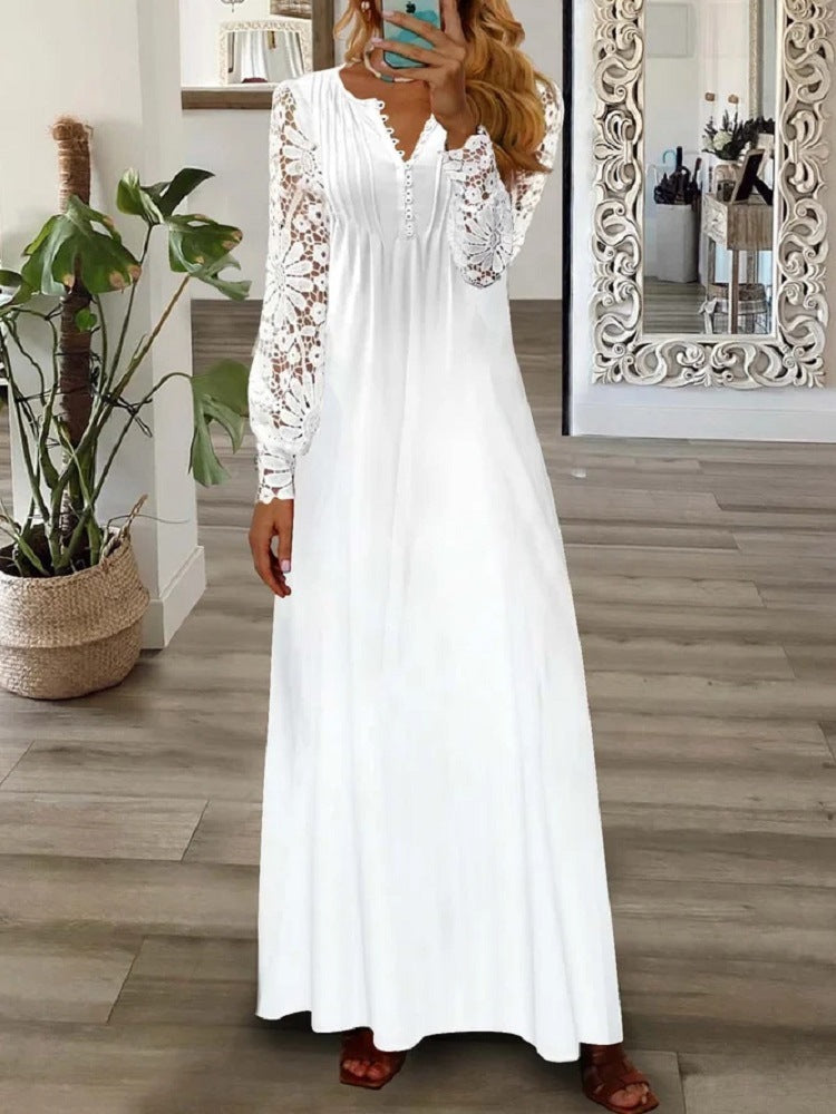 Women's Autumn Fashion Printed Lace Long-sleeved Clothing