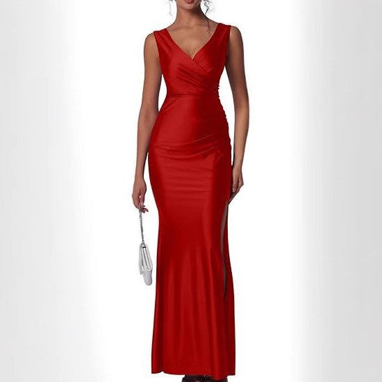 Solid Color Graceful Fashionable Sexy Slit Dress