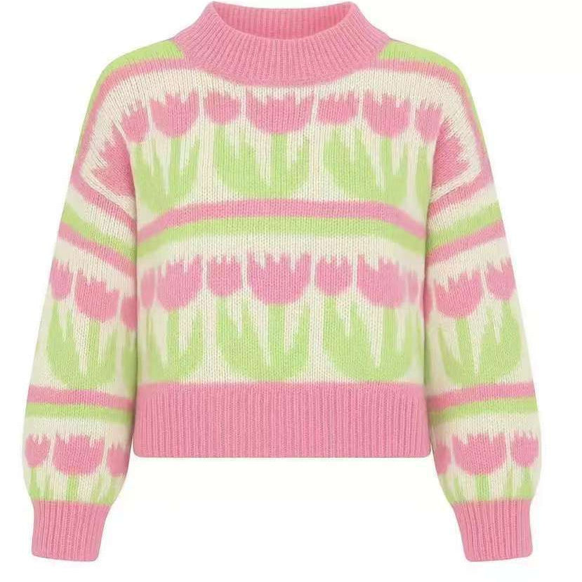 Graceful Women's Loose Love Jacquard Pullover Sweater