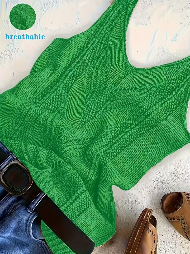 Women's Solid Color Knitted Casual Sleeve Wild Vests