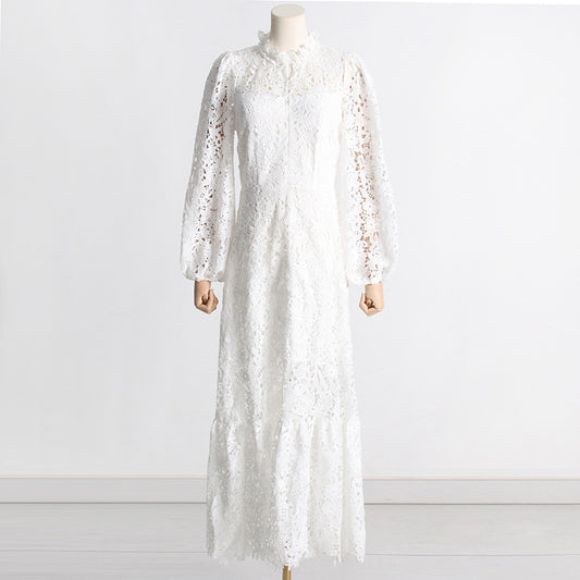 Women's Summer Seaside Vacation Long Dress Embroidered Stand Collar Dresses