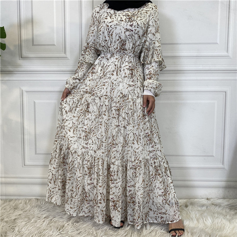 Chiffon Printed Long Sleeve Big Hem Dress