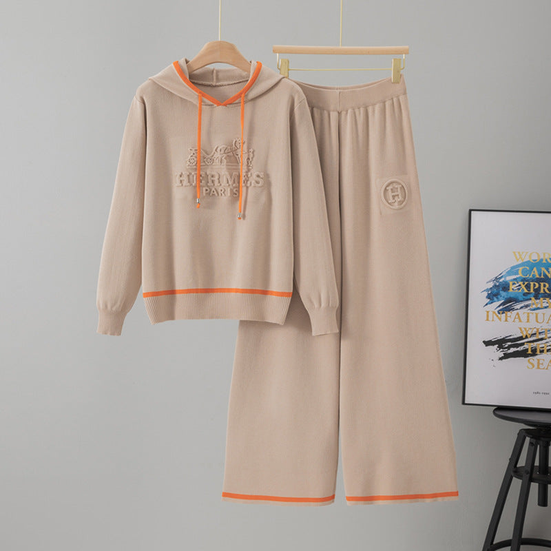 Women's Casual Knitting Hooded Loose Two-piece Fashion Suits