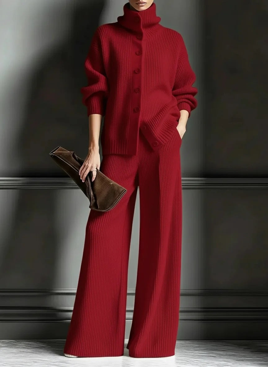 Color Long Sleeve Knitted 2 Piece Fashion Casual Suit