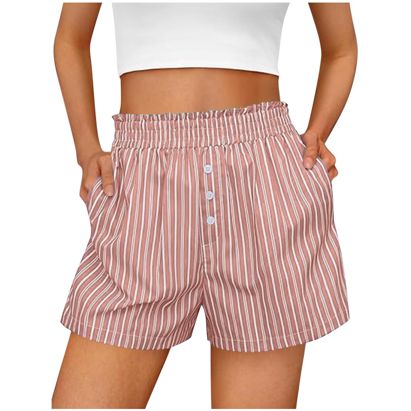 Women's Elegant Striped Button Leisure Commute Shorts