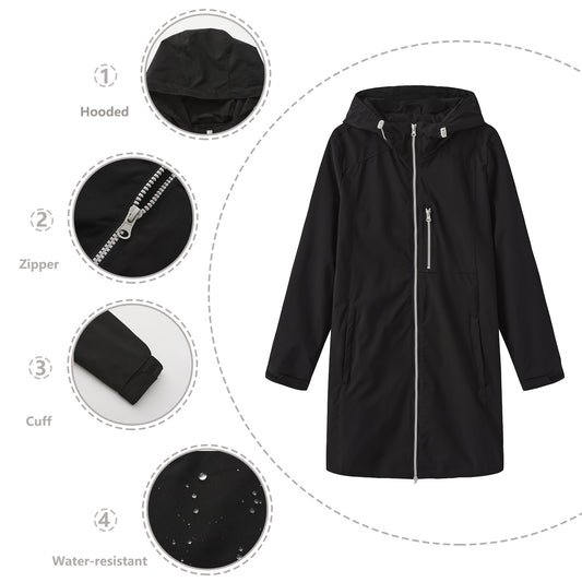 Women's Waterproof Windbreaker Hooded Long Sleeve Loose Coats