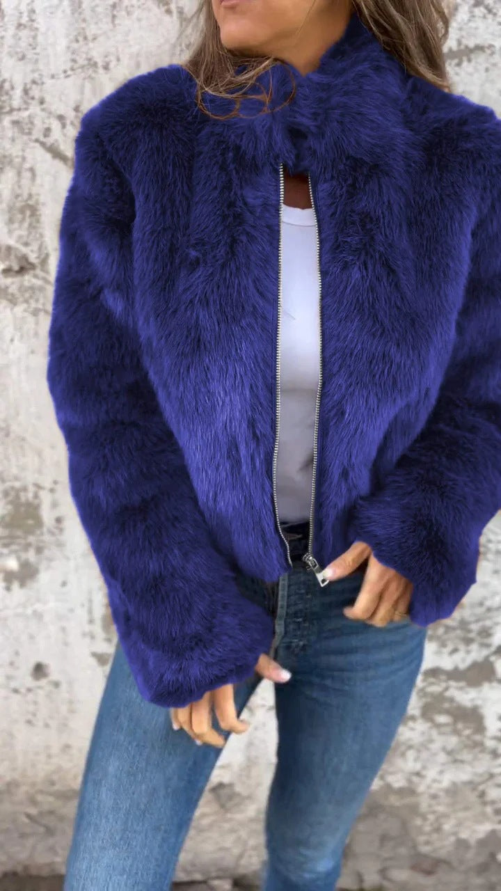 Women's Imitation Fur Turtleneck Zipper Casual Coats