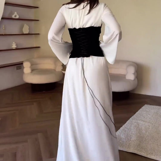 Women's Autumn Black White Stitching Design Tight Dresses
