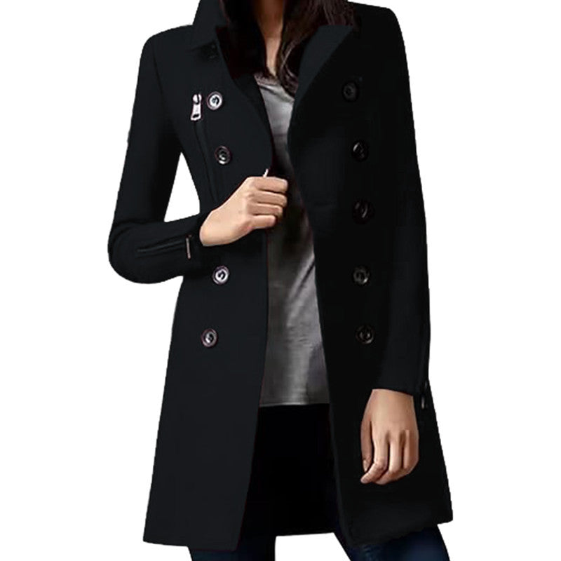 Women's Hot Single Long Woolen Cuff Zipper Coats