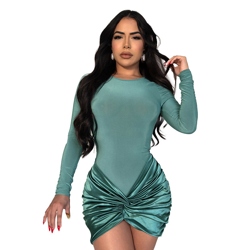 Women's Autumn Lightly Mature Fashion Pleated Waist Dresses