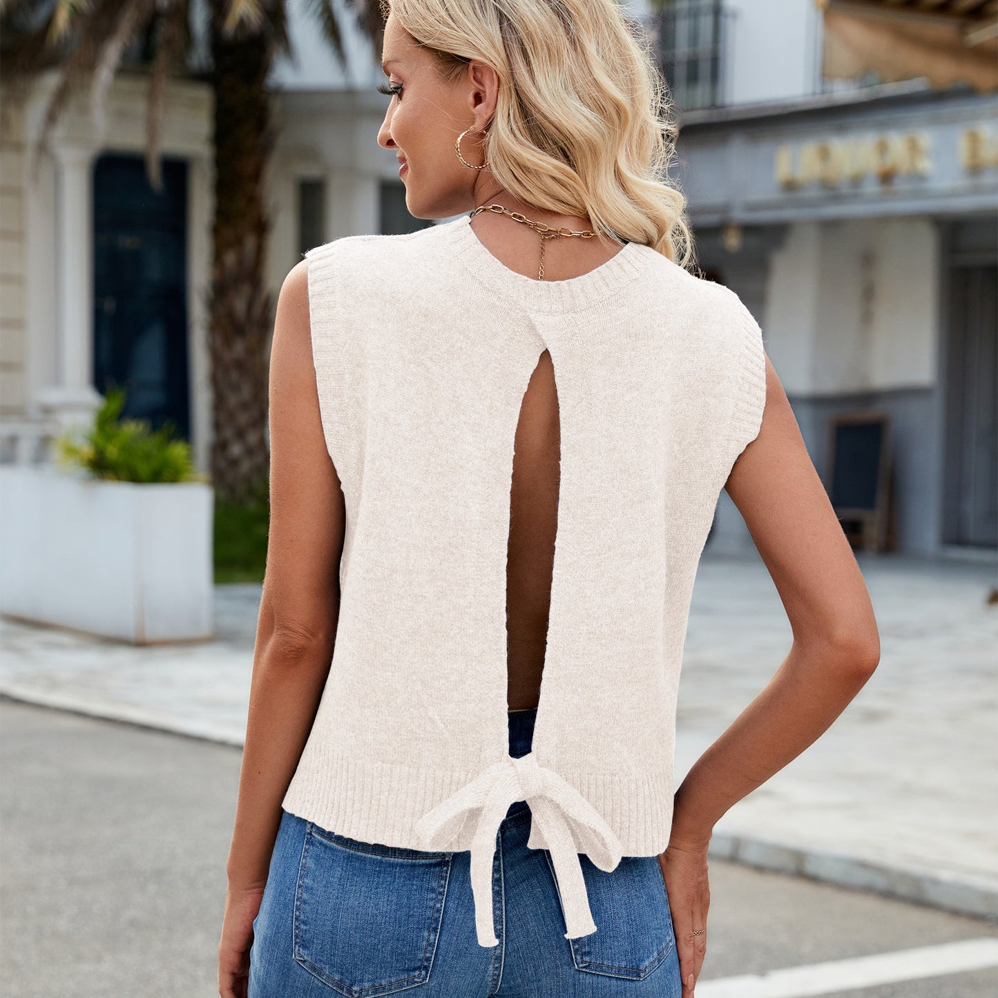 Graceful Women's Summer Knitted Back Slit Sweaters