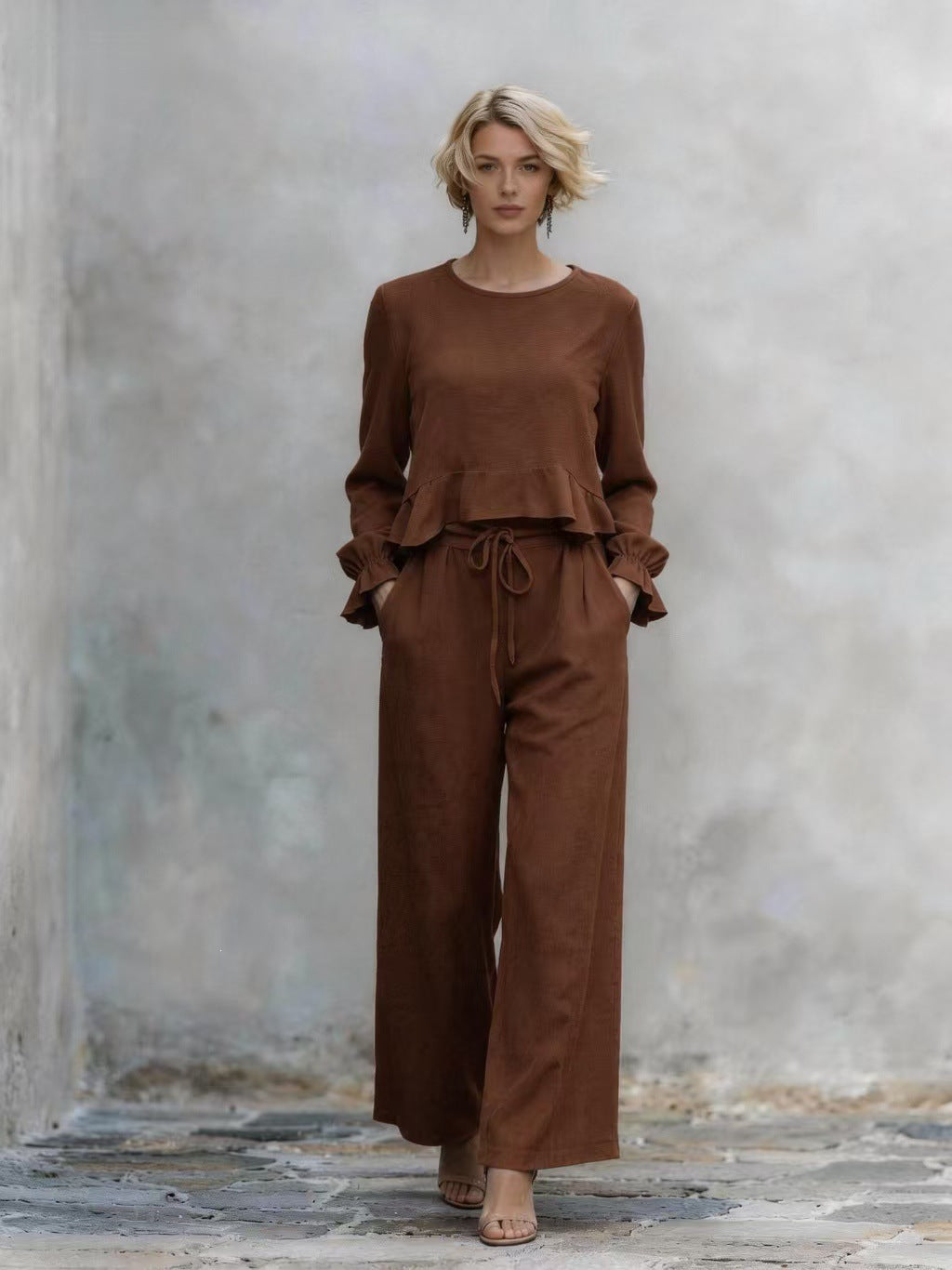 Comfortable Stylish Classic Women's Autumn Ruffles Fashion Casual Suit