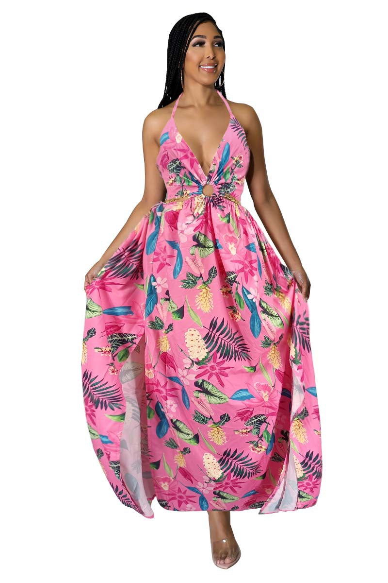 Women's Printed Large Slightly Fat Mid-length Sling Dress