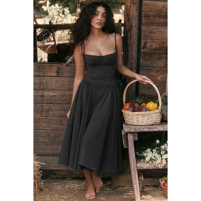 Women's Elegant Palace Style Sexy Low-cut Suspender Large Swing Dress