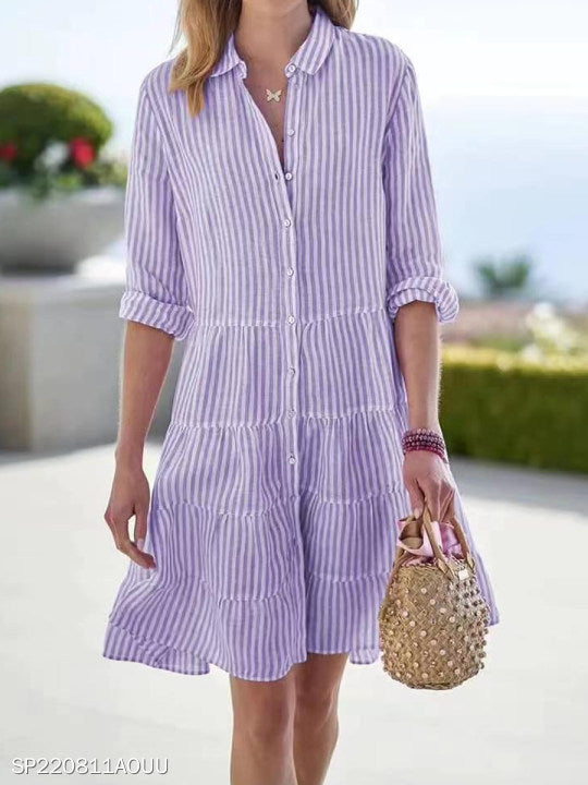 Women's Autumn Long Sleeve Striped Shirt Dress