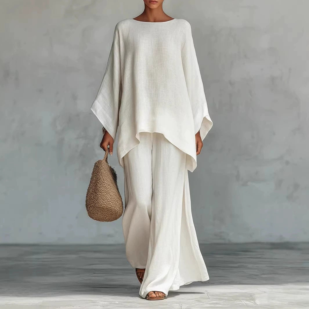Women's Simple Loose Linen Blended Shirt Wide Fashion Casual Suit