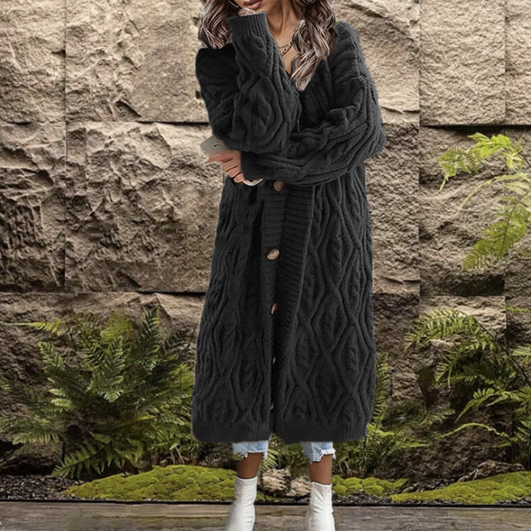 Beautiful Women's Knitted Loose Button Long Sweaters