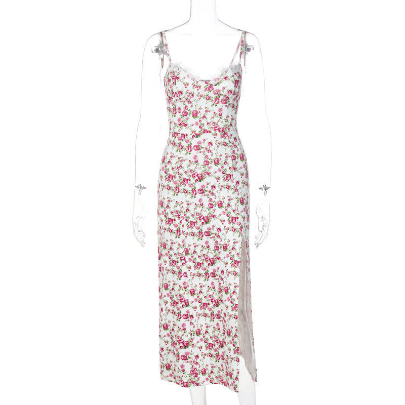 Women's Summer Popular Small Floral Split Sling Dresses