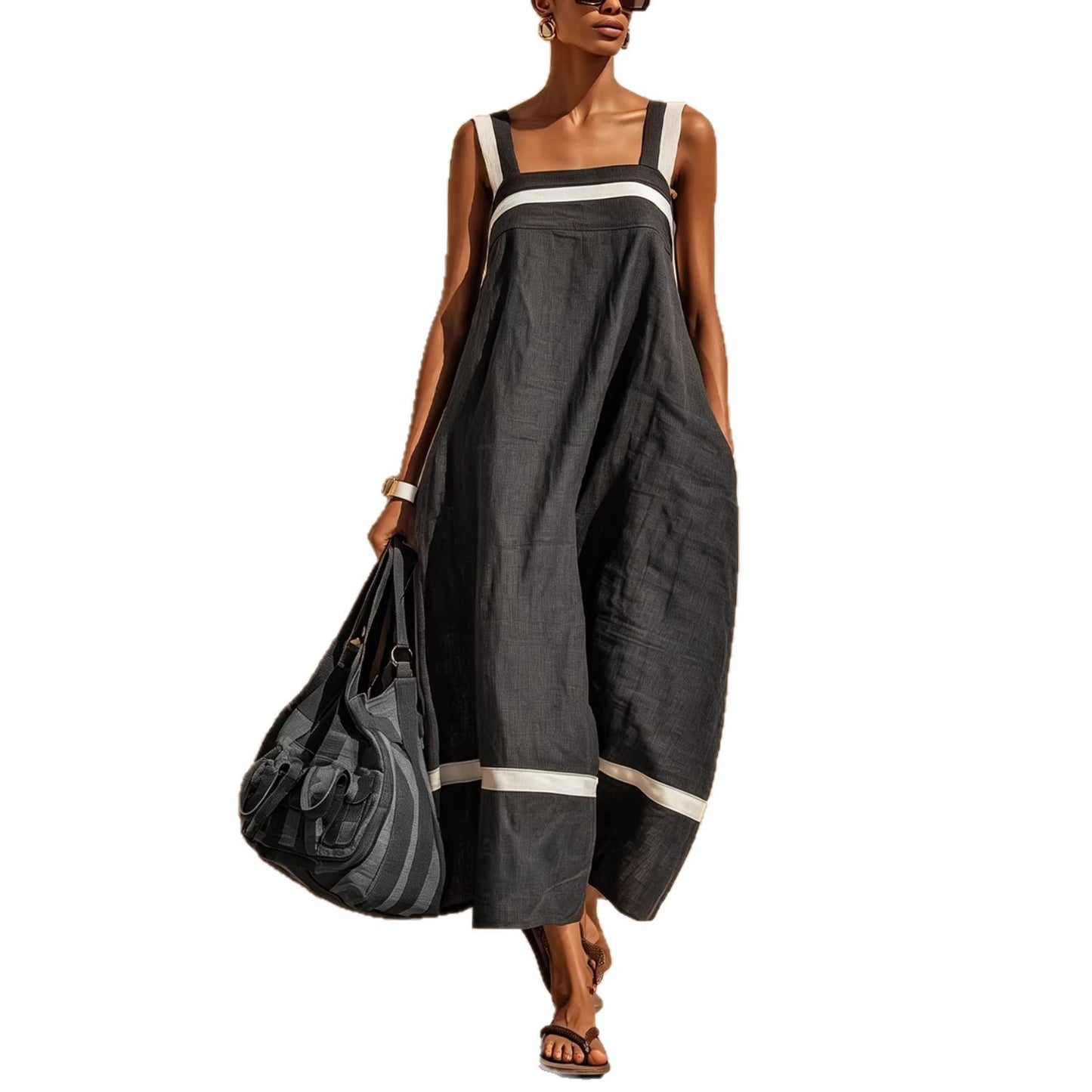 Women's Summer Sling Contrast Color Casual Fashion Jumpsuits