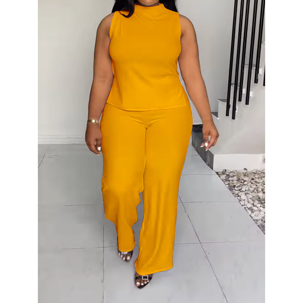 Women's Summer Solid Color Casual Sleeveless Trousers Suits