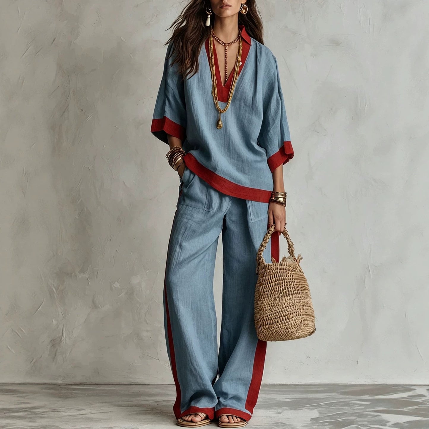 Women's Early Autumn Temperament Commute Contrast Color Fashion Casual Suit