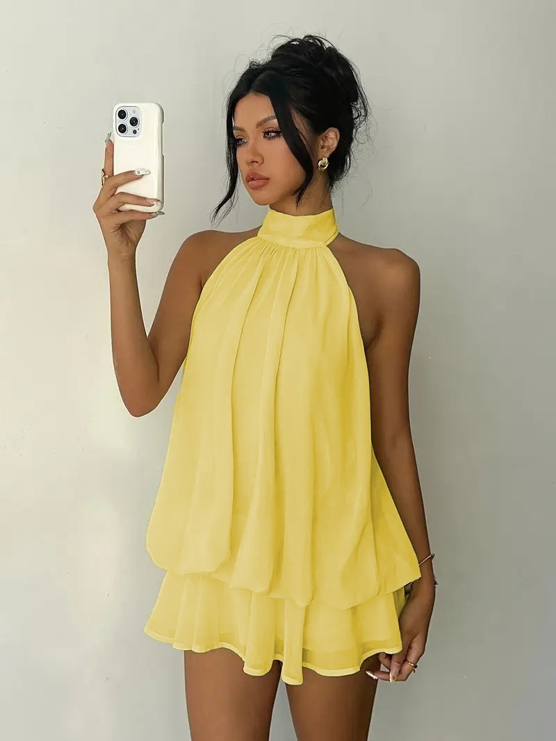 Women's Solid Color Vacation Sexy Backless Halter Dress