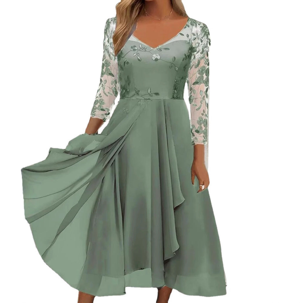 Unique Chiffon Stitching Lace Long Bridesmaid Dress