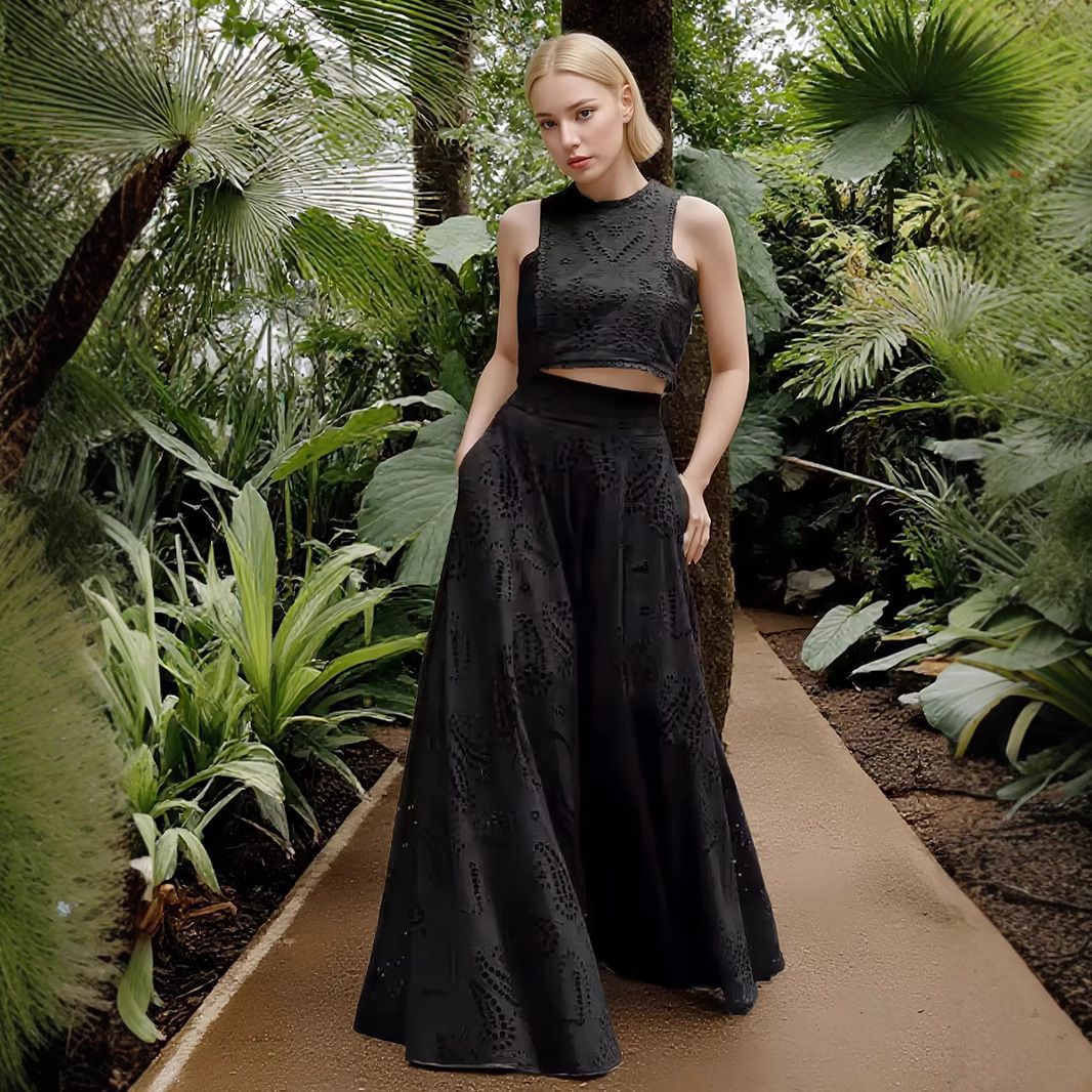 Women's Fashion Sleeveless Pocket Maxi Dress Two-piece Suits