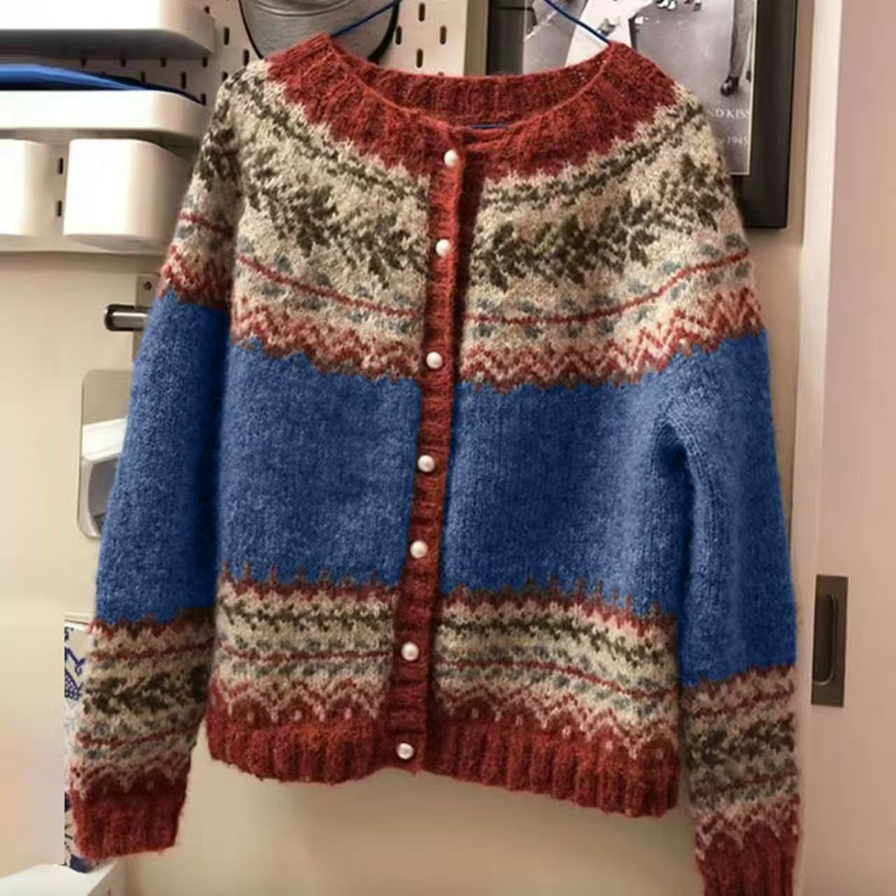 Versatile Women's Ethnic Style Jacquard Single-breasted Women's Sweater