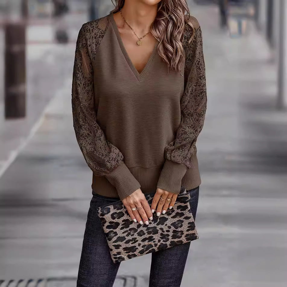 Creative Women's Collar Lace Loose Casual Women's Sweater