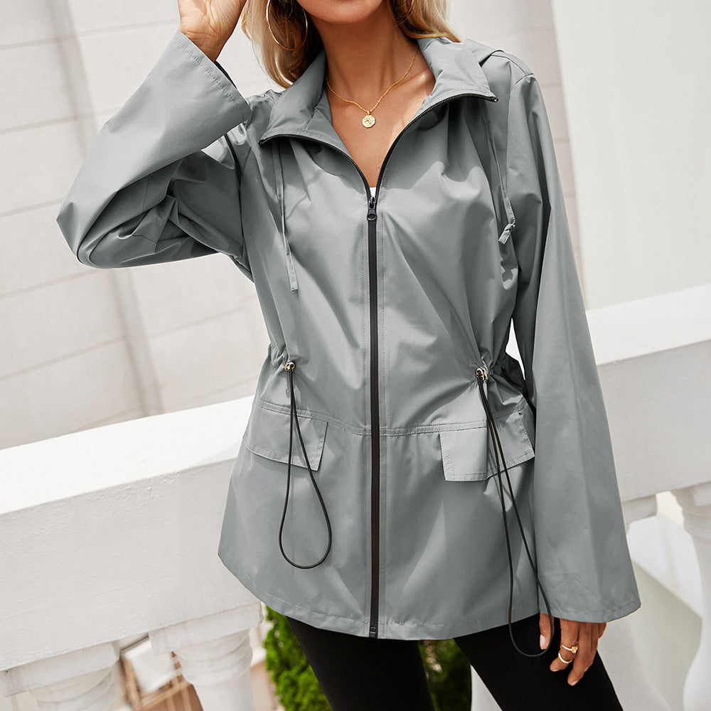 Women's Zipper Waterproof Raincoat Outdoor Sports Windcheater Coats