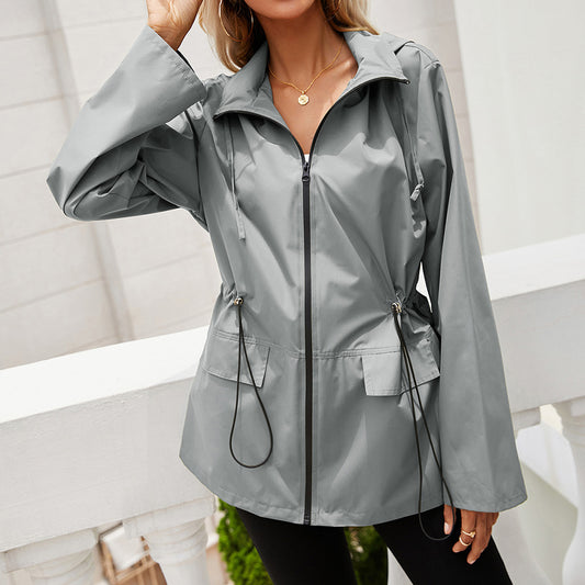 Women's Zipper Waterproof Raincoat Outdoor Sports Windcheater Coats