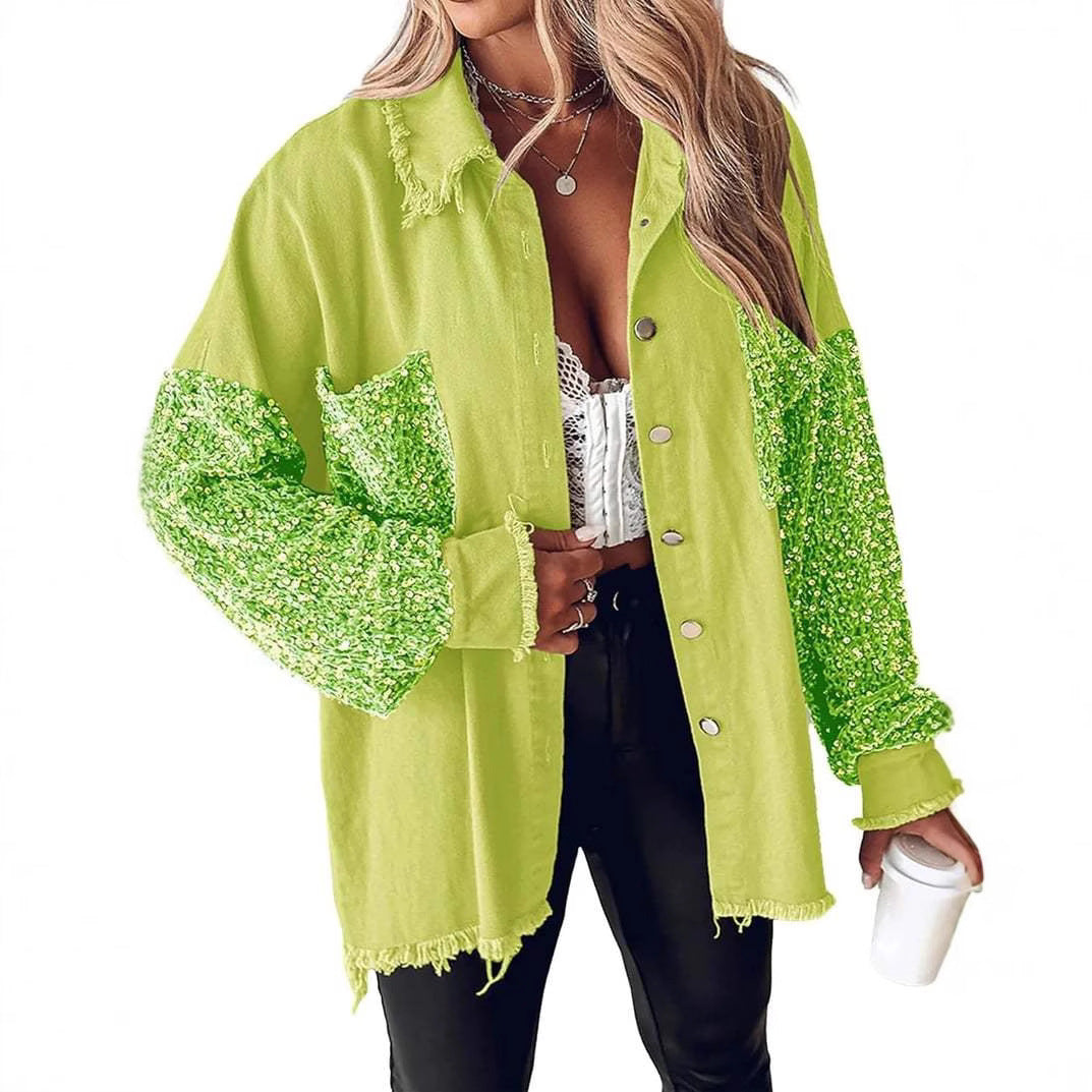 Women's Sequin Stitching Casual Fashion Elegant Shirt Jackets
